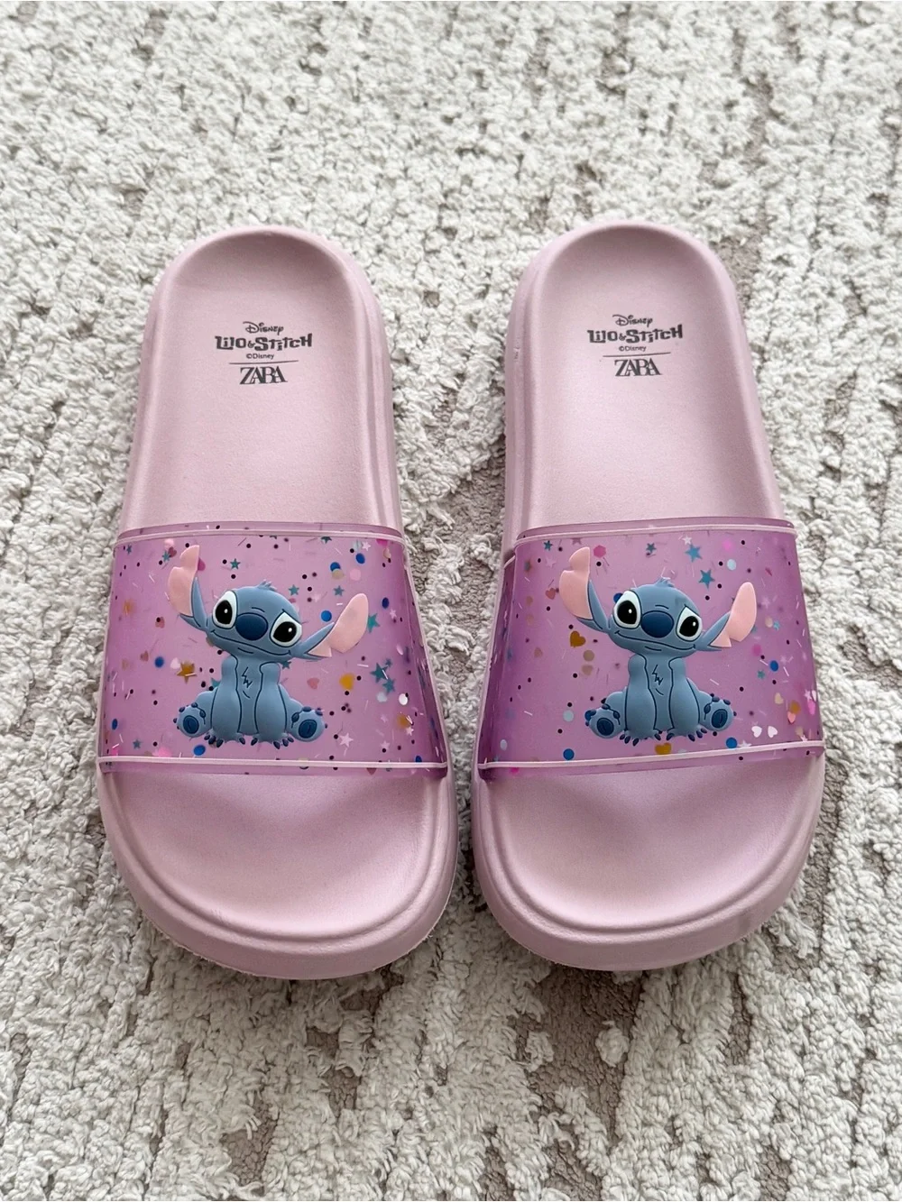 Zara Kids Light Pink Stitch Slide Sandals